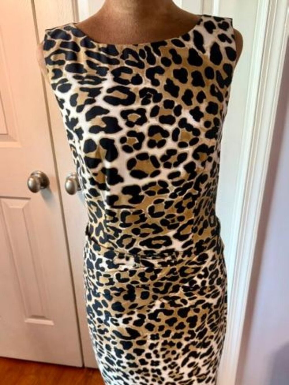 NWT Vintage Caché Leopard Belted Sheath Dress Size 6 Deadstock